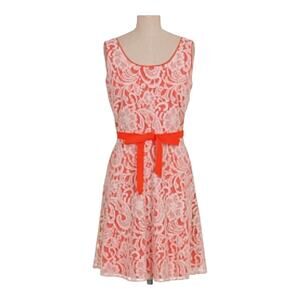 Lace Overlay Fit & Flare Dress Orange And Cream Lace Overlay Women's size 6